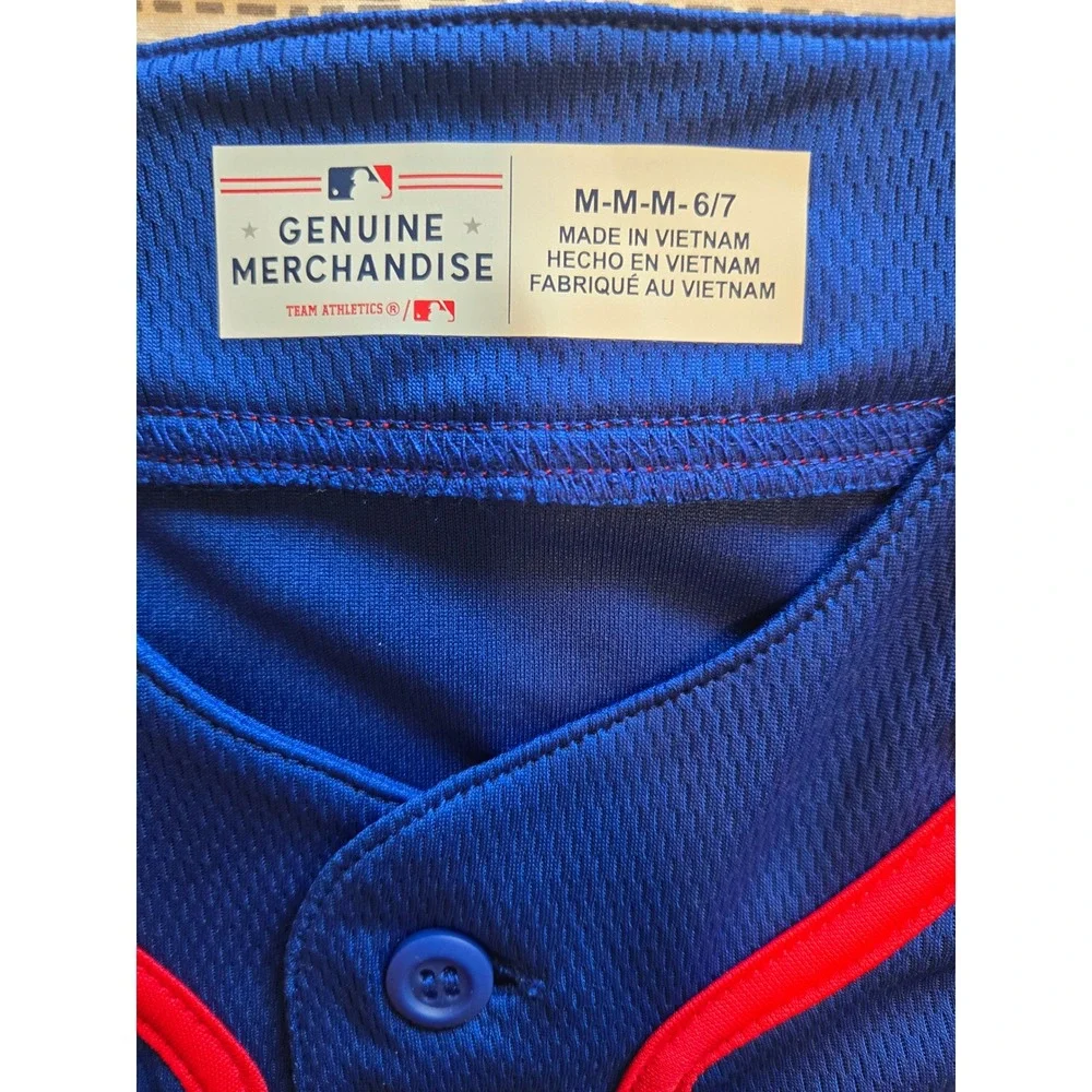 MLB Chicago Cubs Kids Baseball Jersey Blue Red Button Down Size 6/7 New